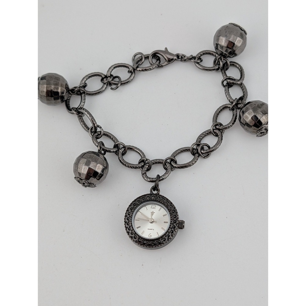 Cannes Charm Braclet Watch 22mm Case Silver Link 7.25" Band- New Battery